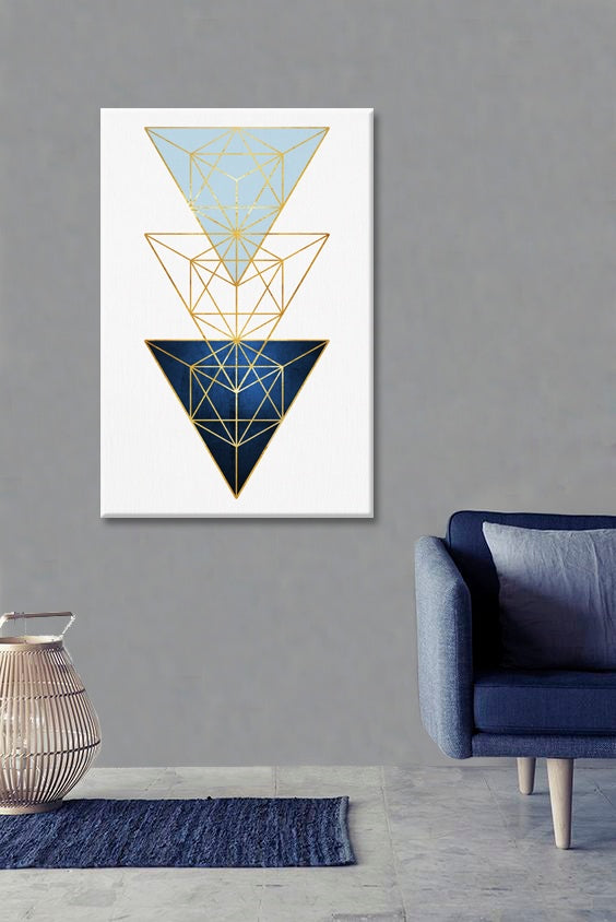 Geometric tablou cu motivul Contrast & Emotion, hartă, natură în alb-albastru nuanțe | Tablou de perete Contrast & Emotion – previzualizare