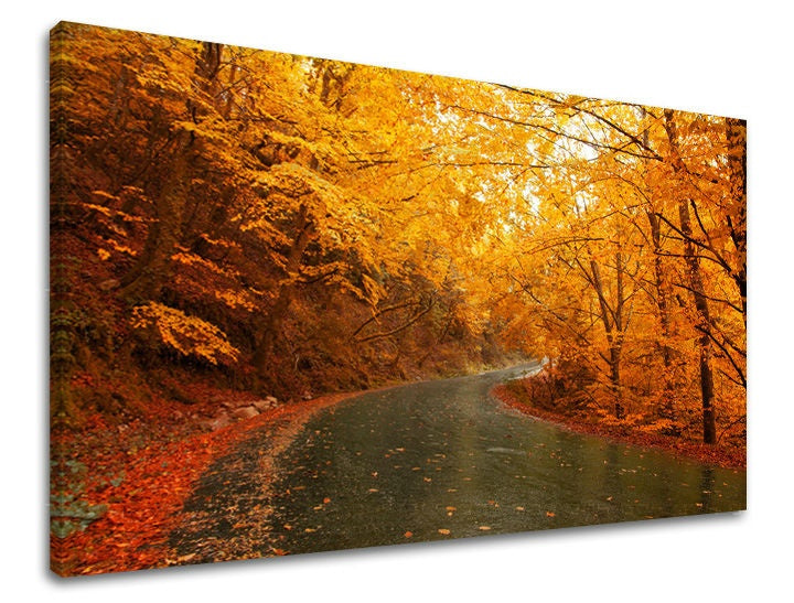 Clasic tablou pe pânză cu motivul pădure, copaci, peisaj, natură în maro-portocaliu nuanțe, atmosferă liniștită, natură și singurătate, potrivit pentru birou – principală