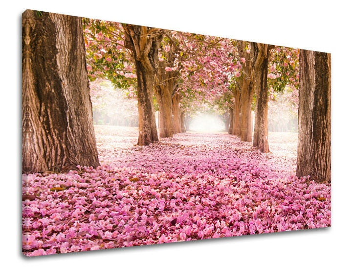 Clasic tablou cu motivul copaci, flori, natură în maro-roz nuanțe | Tablou de perete COPACI, atmosferă de primăvară și simbol al reînnoirii – previzualizare