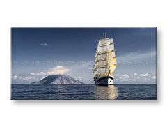 Clasic tablou pe pânză cu motivul KRAJINA, ocean, cer, nori, motiv de călătorie în alb-albastru nuanțe, atmosferă liniștită, potrivit pentru birou – principală