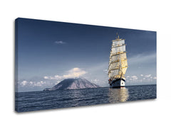 Clasic tablou pe pânză cu motivul KRAJINA, ocean, cer, nori, motiv de călătorie în alb-albastru nuanțe, atmosferă liniștită, potrivit pentru birou – produs