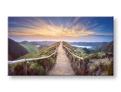 Rustic tablou pe pânză cu motivul KRAJINA, potecă, cer în albastru-portocaliu nuanțe, atmosferă liniștită, natură, potrivit pentru birou – principală