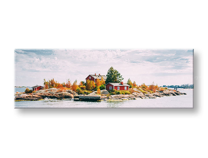 Pop art tablou pe pânză cu motivul KRAJINA, cer în portocaliu-roșu nuanțe, atmosferă liniștită, viață la mare și natură, potrivit pentru sufragerie – principală