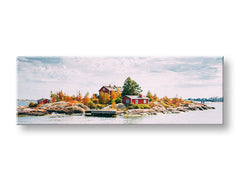Pop art tablou pe pânză cu motivul KRAJINA, cer în portocaliu-roșu nuanțe, atmosferă liniștită, viață la mare și natură, potrivit pentru sufragerie – principală
