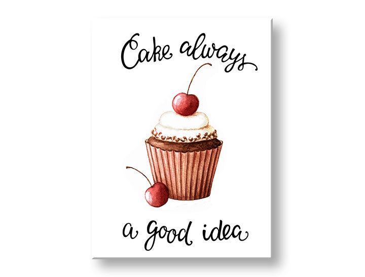 Modern tablou pe pânză cu motivul natură în alb-maro nuanțe, atmosferă veselă, potrivit pentru bucătărie | Tablou de perete s textom Cake always și good idea – principală