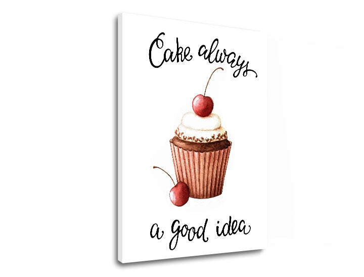 Modern tablou cu motivul natură în alb-maro nuanțe | Tablou de perete s textom Cake always și good idea – previzualizare
