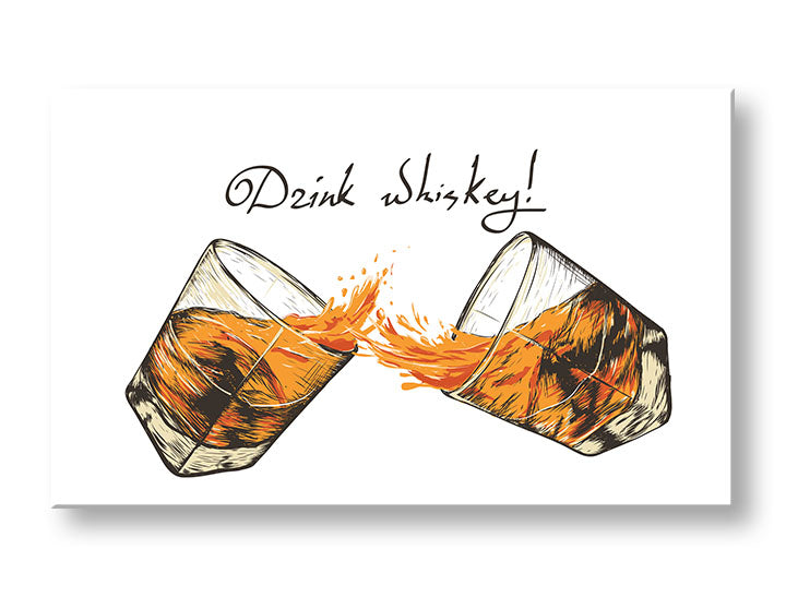 Industrial tablou pe pânză cu motivul peisaj în alb-negru nuanțe, atmosferă veselă, celebrare | Tablou de perete s textom Drink whiskey – principală