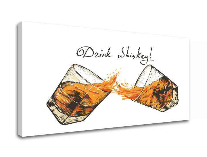 Industrial tablou pe pânză cu motivul peisaj în alb-negru nuanțe, atmosferă veselă, celebrare | Tablou de perete s textom Drink whiskey – produs