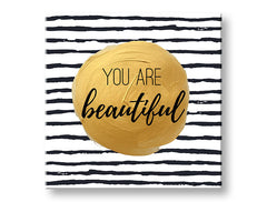 Industrial tablou pe pânză în alb-auriu nuanțe, atmosferă încurajatoare, eleganță, potrivit pentru dormitor | Tablou de perete s textom You are beautiful – principală