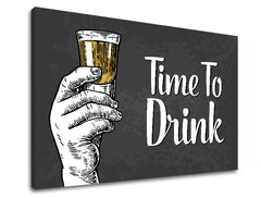 Vintage tablou pe pânză cu motivul motiv pentru copii în alb-auriu nuanțe | Tablou de perete s textom Time to drink, decorațiune de perete – produs
