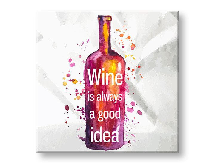 Pop art tablou pe pânză cu motivul motiv pentru copii în alb-violet nuanțe, atmosferă jucăușă, celebrare, potrivit pentru bucătărie | Tablou de perete s textom Wine is always good idea – principală