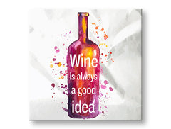 Pop art tablou pe pânză cu motivul motiv pentru copii în alb-violet nuanțe, atmosferă jucăușă, celebrare, potrivit pentru bucătărie | Tablou de perete s textom Wine is always good idea – principală