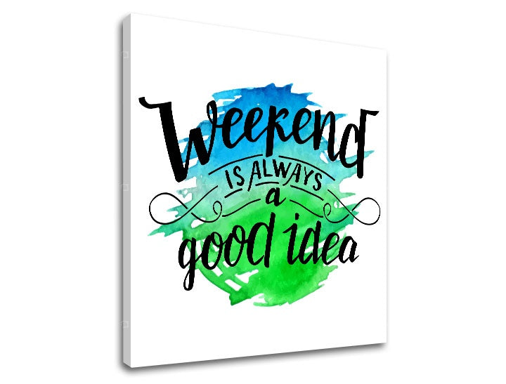 Modern tablou cu motivul motiv pentru copii în albastru-verde nuanțe | Tablou de perete s textom Weekend, timp – previzualizare