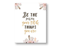 Modern tablou pe pânză cu motivul flori, natură, animal în alb-roz nuanțe, potrivit pentru hol | Tablou de perete s textom Be the person – principală