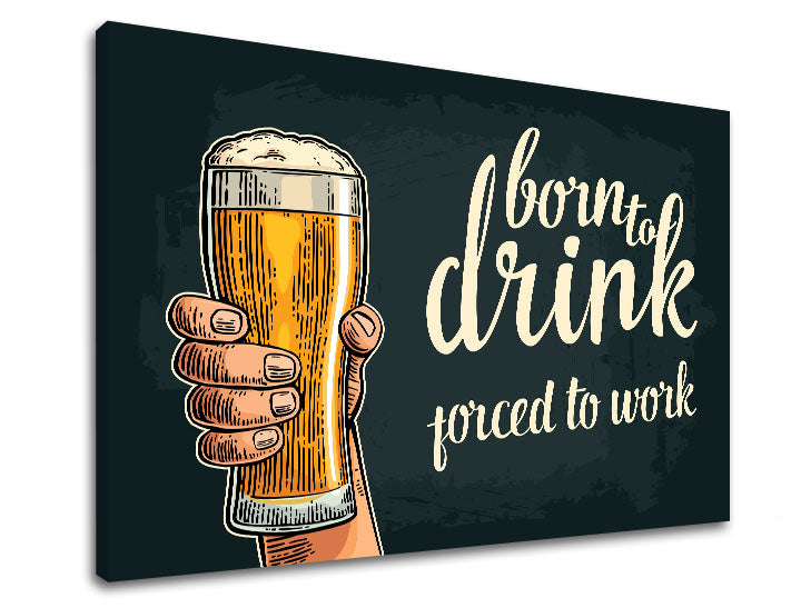 Minimalist tablou pe pânză în alb-bej nuanțe, potrivit pentru bucătărie | Tablou de perete s textom Born to drink – produs