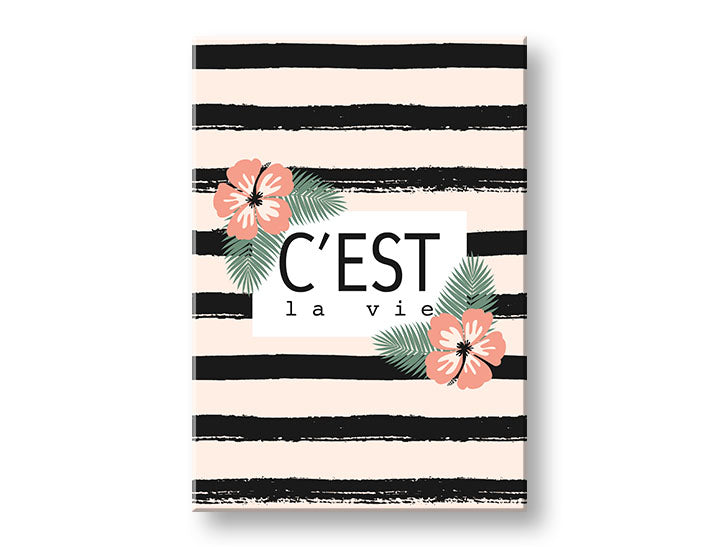 Modern tablou pe pânză cu motivul flori, natură în alb-roz nuanțe, minimalism, potrivit pentru sufragerie | Tablou de perete s textom C est la vie – principală