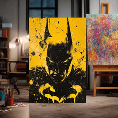 Modern tablou pe pânză cu motivul Dark Knight na pânză, mască în negru-alb nuanțe, atmosferă intensă | Tablou Dark Knight na pânză – produs
