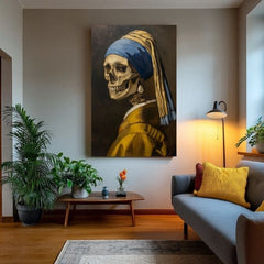 Modern tablou pe pânză cu motivul Dark Muse, craniu în maro-galben nuanțe | Tablou Dark Muse, decorațiune de perete – produs, vedere 2
