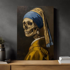 Modern tablou pe pânză cu motivul Dark Muse, craniu în maro-galben nuanțe | Tablou Dark Muse, decorațiune de perete – produs, vedere 3