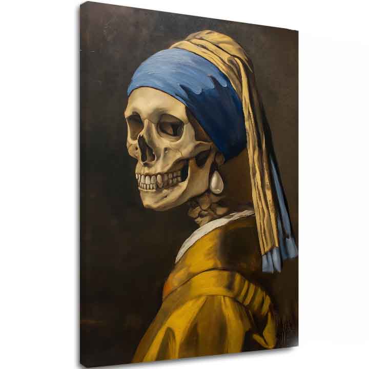 Modern tablou pe pânză cu motivul Dark Muse, craniu în maro-galben nuanțe | Tablou Dark Muse, decorațiune de perete – principală
