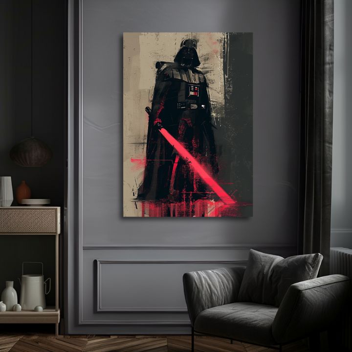 Modern tablou pe pânză cu motivul Darth Vader - Temná forță na pânză în negru-gri nuanțe, forță și putere | Tablou Darth Vader - Temná forță na pânză – produs