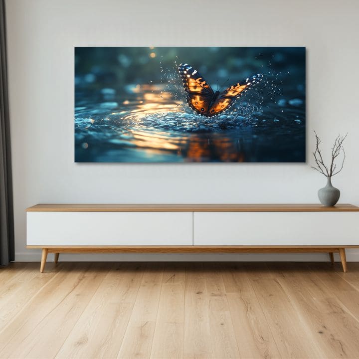 Modern tablou pe pânză cu motivul Fluturelui - Čaro Prírody, fluture în turcoaz nuanțe, atmosferă liniștită, natură | Tablou Fluturelui - Čaro Prírody – produs, vedere 3