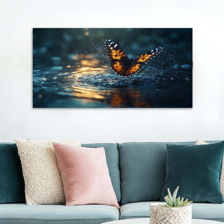 Modern tablou pe pânză cu motivul Fluturelui - Čaro Prírody, fluture în turcoaz nuanțe, atmosferă liniștită, natură | Tablou Fluturelui - Čaro Prírody – produs, vedere 2