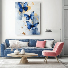 Modern tablou pe pânză cu motivul Fluturi - Mramorová eleganță, fluturi în alb-albastru nuanțe, atmosferă liniștită, natură și eleganță | Tablou Fluturi - Mramorová eleganță – produs, vedere 3