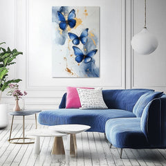 Modern tablou pe pânză cu motivul Fluturi - Mramorová eleganță, fluturi în alb-albastru nuanțe, atmosferă liniștită, natură și eleganță | Tablou Fluturi - Mramorová eleganță – produs, vedere 4