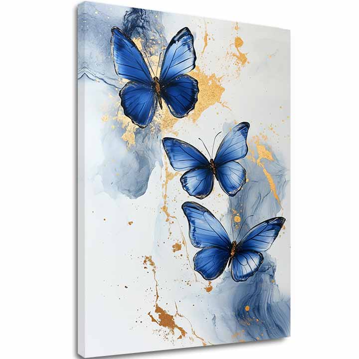 Modern tablou pe pânză cu motivul Fluturi - Mramorová eleganță, fluturi în alb-albastru nuanțe, atmosferă liniștită, natură și eleganță | Tablou Fluturi - Mramorová eleganță – principală
