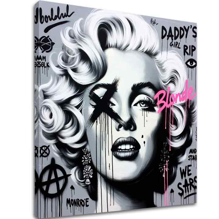 Modern tablou pe pânză cu motivul Hollywoodska Legenda Marilyn Monroe în roz nuanțe, atmosferă îndrăzneață, glorie, potrivit pentru sufragerie | Tablou pe pânză - Hollywoodska Legenda Marilyn Monroe – principală