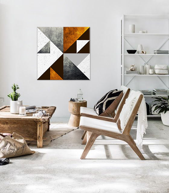 În stil scandinav tablou pe pânză cu motivul Dialogue with Modern Creation, hartă, natură în alb-gri nuanțe agățat în interiorul birou de lucru – interior