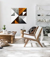 În stil scandinav tablou pe pânză cu motivul Dialogue with Modern Creation, hartă, natură în alb-gri nuanțe agățat în interiorul birou de lucru – interior