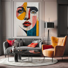 Modern tablou pe pânză cu motivul femeie, față, motiv pentru copii, oameni în multicolor nuanțe, atmosferă îndrăzneață | Elegant tablou femei Túžba bozkávať – produs, vedere 2