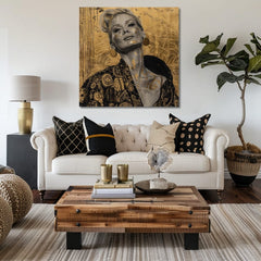 Art deco tablou pe pânză cu motivul femeie, portret, oameni în bej-auriu nuanțe, atmosferă elegantă, impresie de lux, potrivit pentru sufragerie | Elegant tablou femei Încredere – produs, vedere 2