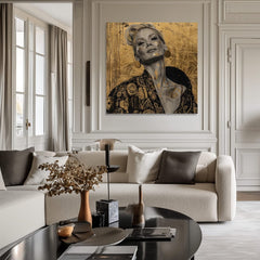 Art deco tablou pe pânză cu motivul femeie, portret, oameni în bej-auriu nuanțe, atmosferă elegantă, impresie de lux, potrivit pentru sufragerie | Elegant tablou femei Încredere – produs, vedere 3
