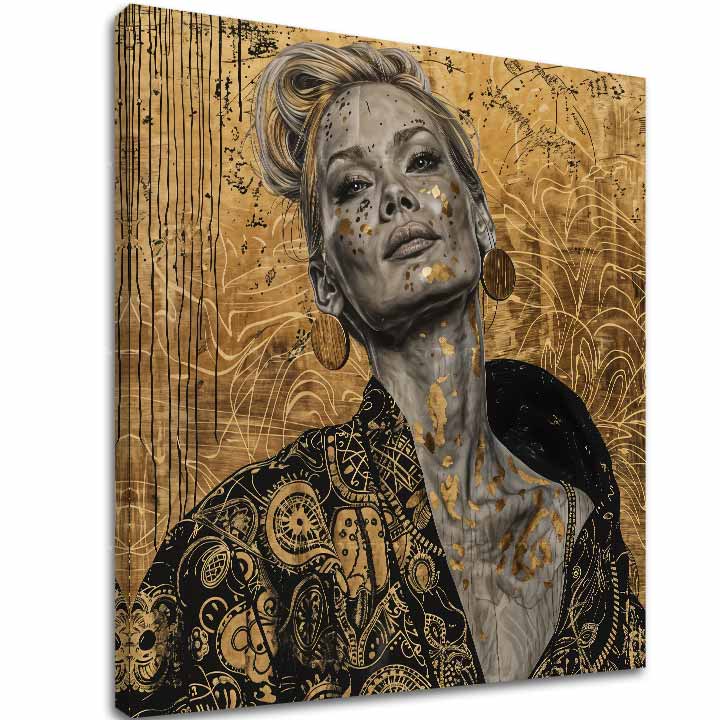 Art deco tablou pe pânză cu motivul femeie, portret, oameni în bej-auriu nuanțe, atmosferă elegantă, impresie de lux, potrivit pentru sufragerie | Elegant tablou femei Încredere – principală