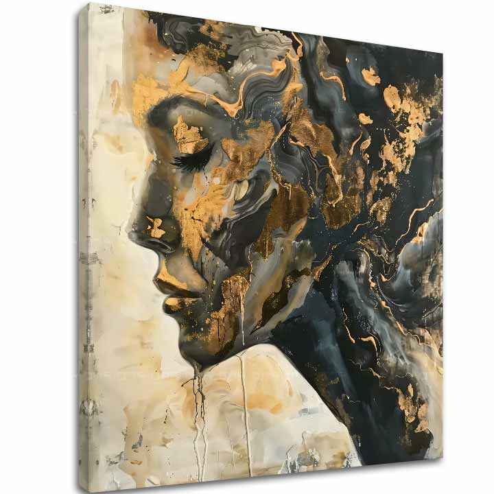 Industrial tablou pe pânză cu motivul femeie, față, oameni în bej-gri nuanțe, atmosferă elegantă, impresie de lux | Elegant tablou femei Meditácia – principală
