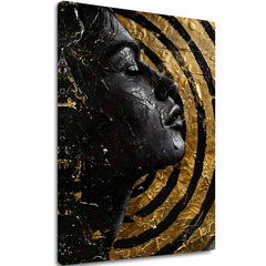 Art deco tablou pe pânză cu motivul față, motiv religios în auriu-negru nuanțe, atmosferă dramatică, frumusețe și impresie de lux, potrivit pentru birou – principală