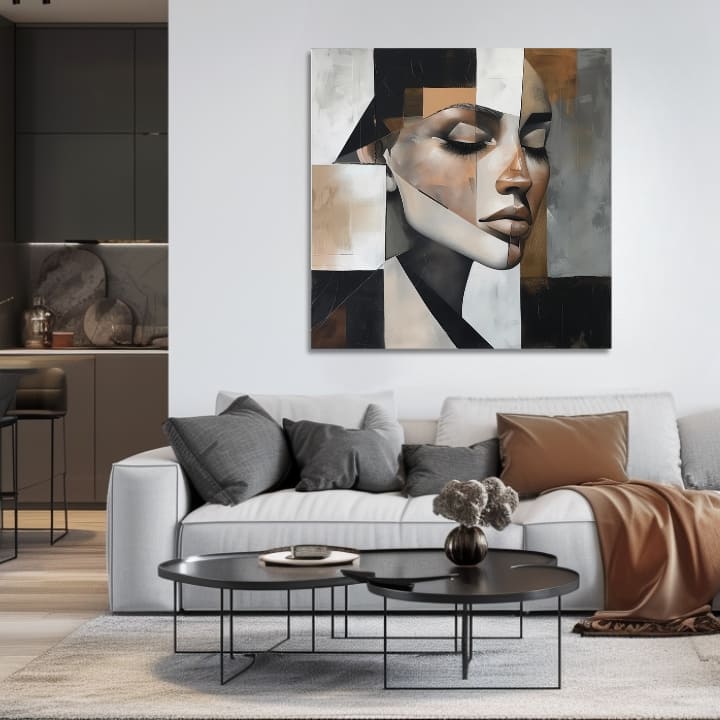 Art deco tablou pe pânză cu motivul femeie, față, portret, oameni în alb-bej nuanțe, atmosferă liniștită, potrivit pentru sufragerie | Elegant tablou femei Magická dokonalosť – produs