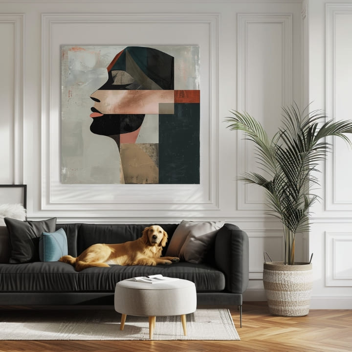 Modern tablou pe pânză cu motivul natură, oameni în gri-negru nuanțe, atmosferă sofisticată, potrivit pentru birou de lucru | Elegant tablou femei Spánok – produs
