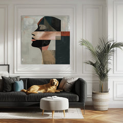 Modern tablou pe pânză cu motivul natură, oameni în gri-negru nuanțe, atmosferă sofisticată, potrivit pentru birou de lucru | Elegant tablou femei Spánok – produs