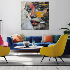 În stil boho tablou pe pânză cu motivul natură, oameni în albastru-auriu nuanțe, atmosferă intensă, potrivit pentru birou | Elegant tablou femei Návšteva z budúcnosti – produs, vedere 2