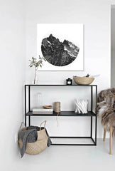 În stil scandinav tablou pe pânză cu motivul Element, munte, zăpadă, peisaj, natură în alb-negru nuanțe agățat în interiorul hol – interior