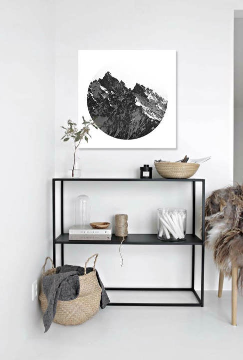 În stil scandinav tablou cu motivul Element, munte, zăpadă în alb-negru nuanțe | Tablou de perete Element, natură și singurătate – previzualizare