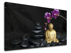 Clasic tablou pe pânză cu motivul FENG SHUI în violet-auriu nuanțe, atmosferă liniștită, pace interioară, potrivit pentru sufragerie | Tablou de perete FENG SHUI – principală