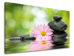 Clasic tablou pe pânză cu motivul FENG SHUI, natură în roz-verde nuanțe, atmosferă liniștită, armonie, potrivit pentru sufragerie | Tablou de perete FENG SHUI – principală