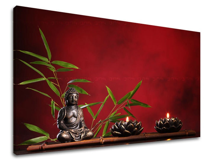 Clasic tablou pe pânză cu motivul FENG SHUI, hartă, natură în verde-roșu nuanțe, atmosferă liniștită, potrivit pentru sufragerie | Tablou de perete FENG SHUI – principală