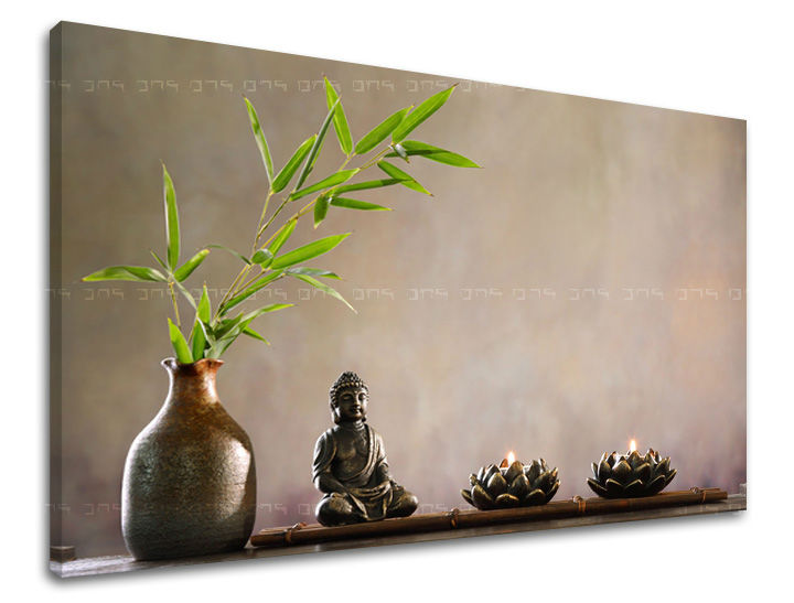 În stil scandinav tablou pe pânză cu motivul FENG SHUI, natură în bej-verde nuanțe, atmosferă liniștită, pace interioară și filozofie orientală – principală