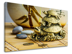 Clasic tablou pe pânză cu motivul FENG SHUI, natură în bej-auriu nuanțe, atmosferă liniștită, natură, potrivit pentru sufragerie | Tablou de perete FENG SHUI – principală